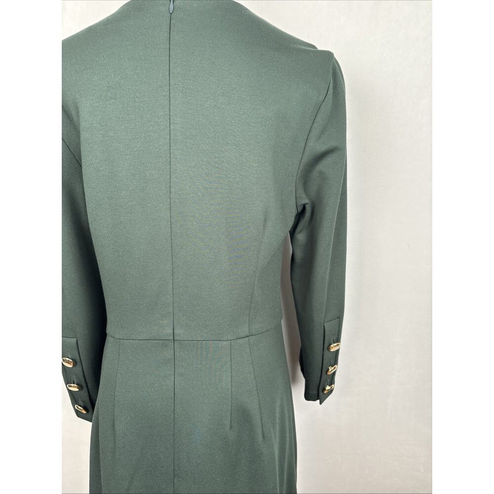 Trina Turk Ponte Knit Sheath Dress Gold Tone Buttons Women's 8 Green Officewear - Picture 7 of 9